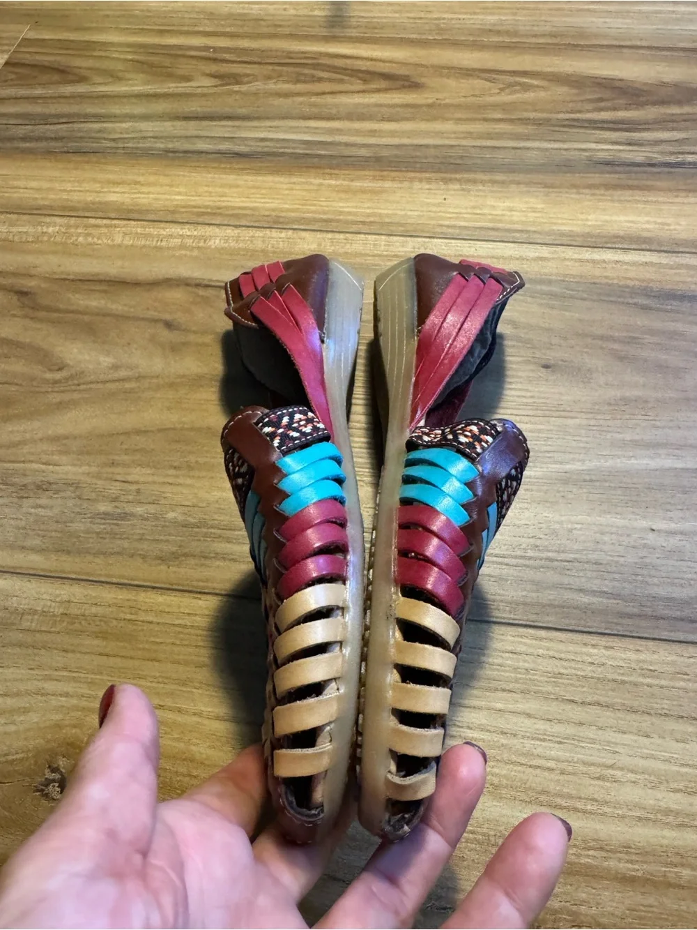 Multicolor Braided Leather Huarache Flats - Turquoise, Burgundy & Tan (multi)
